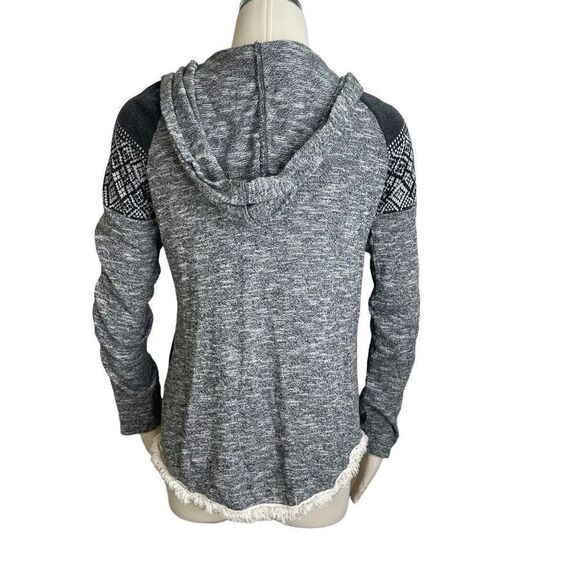 Maurices Women's Gray Black Long Sleeve Knit Hooded Aztec Print Cardigan Size S - Picture 2 of 7